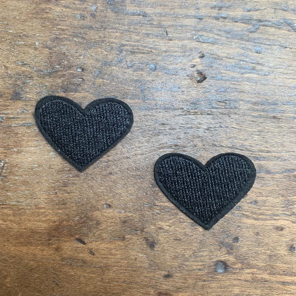 2 x Black Heart iron on patch
