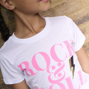 White Tee with Neon 'Rock & Roll' Print